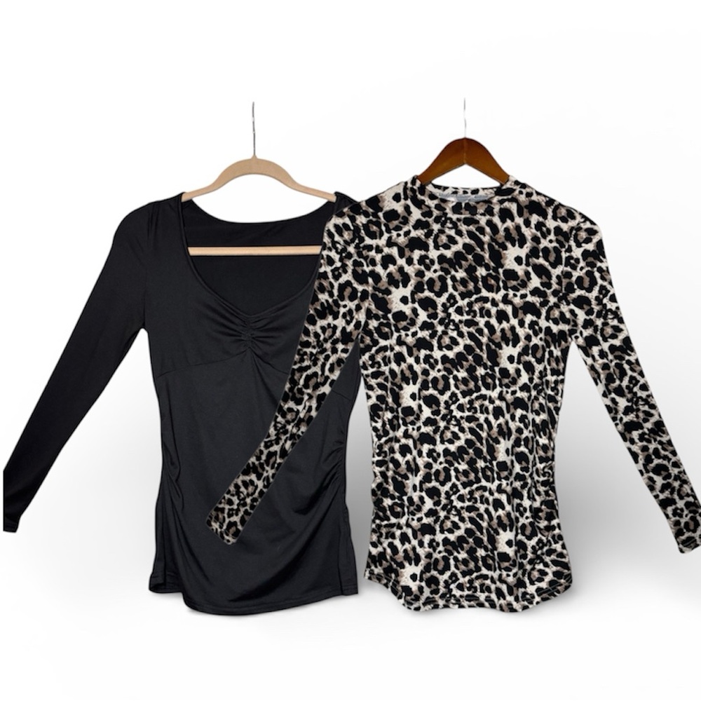 Maternity Leopard Print and Black Long Sleeve Top Bundle of 2 • Size S